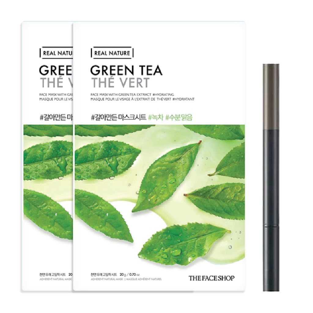  (Gift) 1 Chì Chân Mày THEFACESHOP DESIGNING EYEBROW PENCIL 02 GRAY BROWN & 2 (SAMPLE) Mặt Nạ Thanh Lọc Da Ngừa Mụn Từ Trà Xanh THEFACESHOP GREEN TEA 