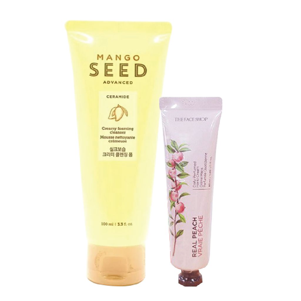  (Gift) 1 (GWP) Sữa Rửa Mặt Dưỡng Ẩm Không Khô Da MANGO SEED CREAMY FOAMING CLEANSER & 1 Kem Dưỡng Tay Cung Cấp Ẩm DAILY PERFUMED HAND CREAM 07 REAL PEACH 