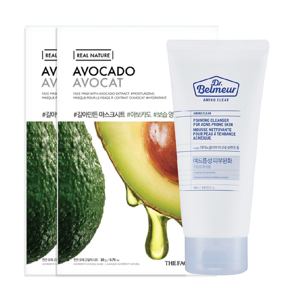  (Gift) 1 Sữa Rửa Mặt DR.BELMEUR AMINO CLEAR & 2 (SAMPLE) Mặt Nạ Giấy Phục Hồi Ẩm Tối Ưu THEFACESHOP REAL NATURE AVOCADO 