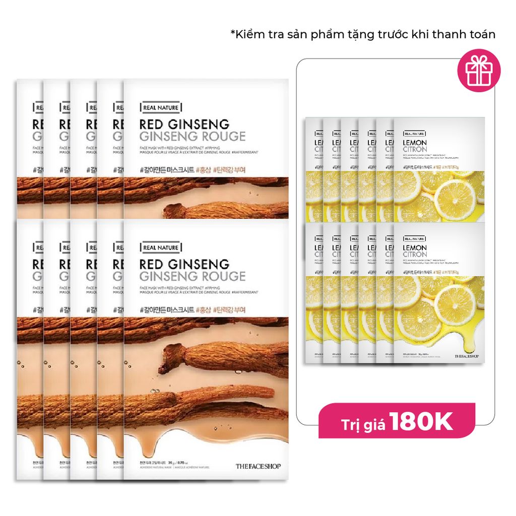  Combo 10 Mặt Nạ Giấy Tái Tạo Da THEFACESHOP REAL NATURE RED GINSENG FACE MASK 20g 