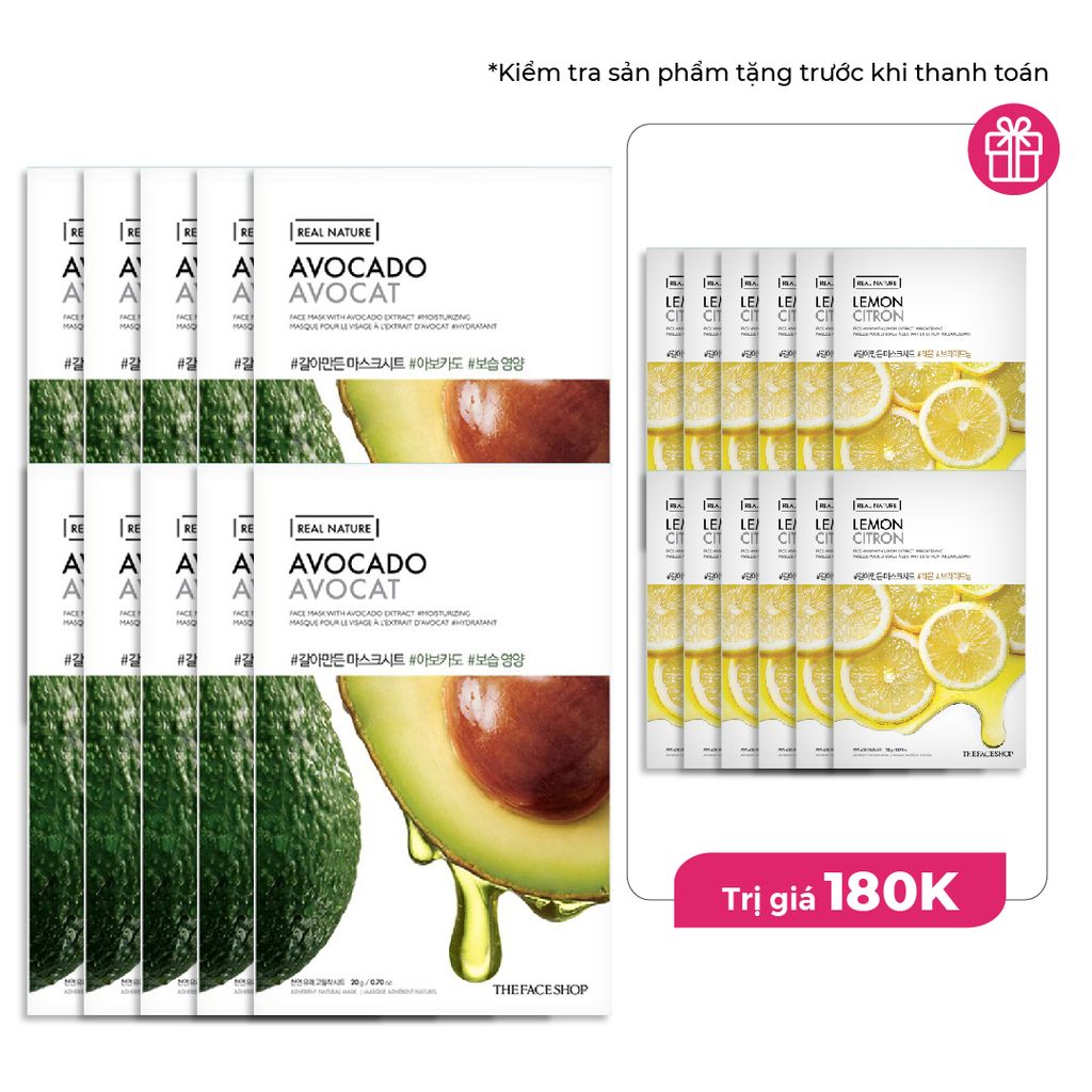  Combo 10 Mặt Nạ Giấy Phục Hồi Ẩm Tối Ưu THEFACESHOP REAL NATURE AVOCADO 20g 