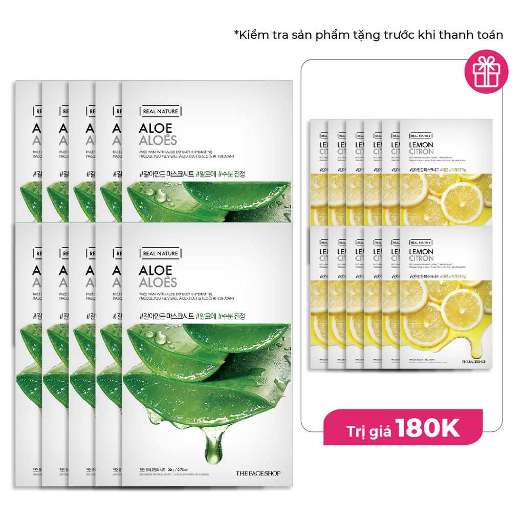  Combo 10 Mặt Nạ Giấy Cung Cấp Nước THEFACESHOP REAL NATURE ALOE 20g 