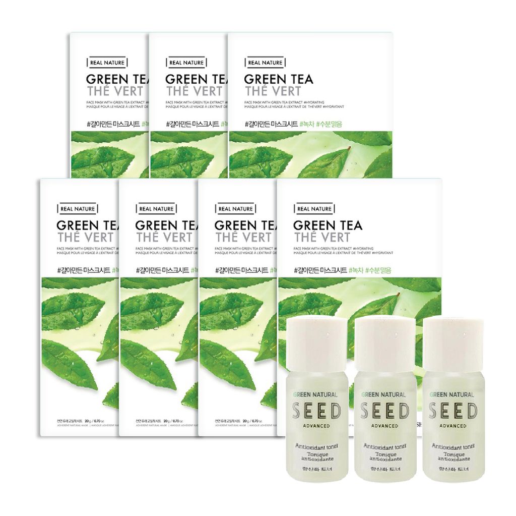  (Gift) 07 (SAMPLE) Mặt Nạ Thanh Lọc Da Ngừa Mụn Từ Trà Xanh THEFACESHOP GREEN TEA & 03 (GWP) Nước Cân Bằng chống lão hóa GREEN NATURAL SEED ANTI OXID TONER 5ml 