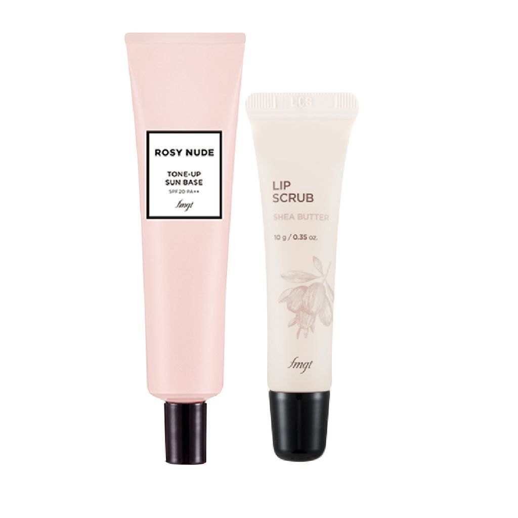  (Gift) 1 Kem Lót Trang Điểm Nâng Tông Da THEFACESHOP ROSY NUDE TONE-UP SUN BASE SPF20 PA++ 15ml & 1 Kem Tẩy Tế Bào Chết Môi THEFACESHOP LIP SCRUB 10g 