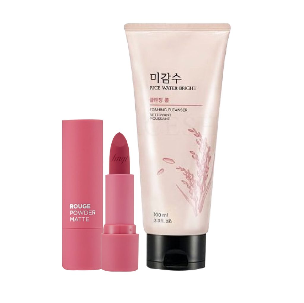  (Gift) 1 Son lì mềm mịn môi ROUGE POWDER MATTE 06 (3.2g) & 1 Sữa Rửa Mặt Làm Sáng Da THEFACESHOP RICE WATER BRIGHT CLEANSING FOAM 100ML 