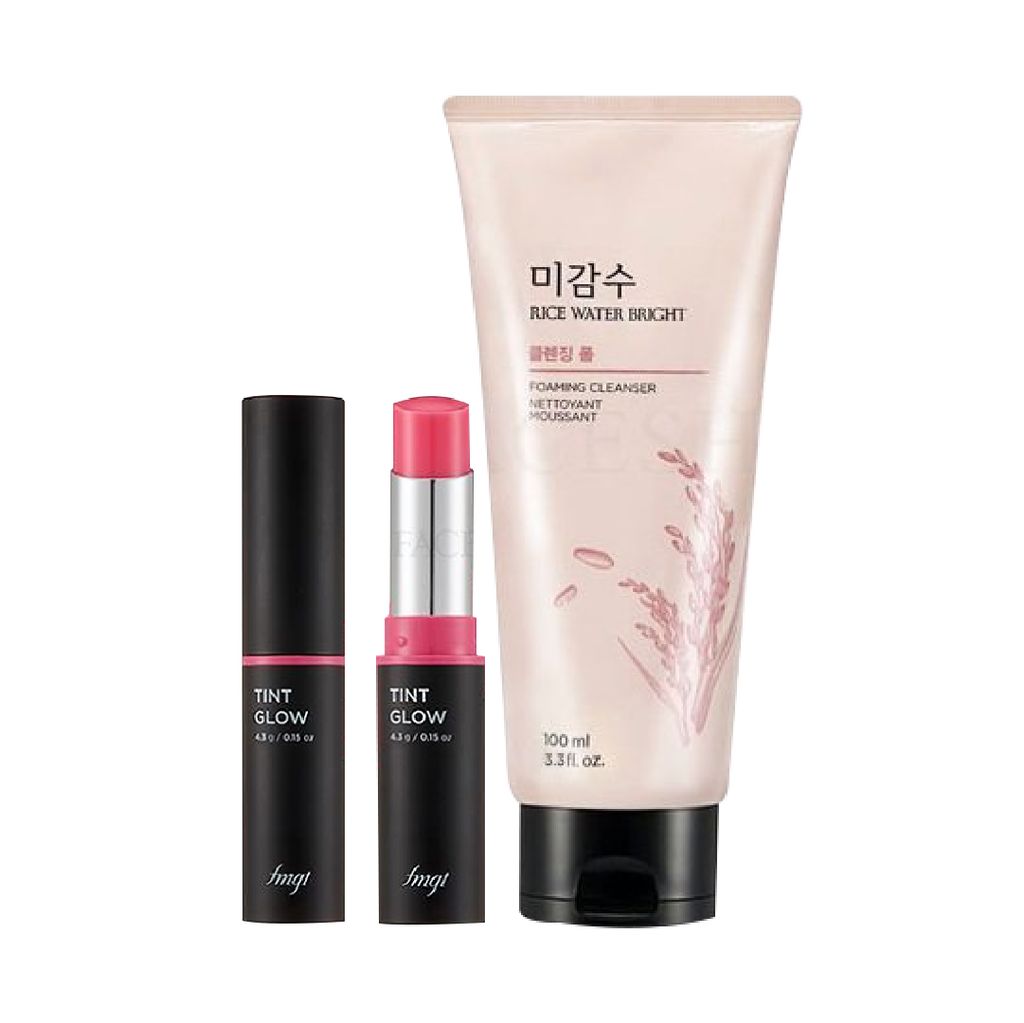  (Gift) 1 Son Môi Dưỡng Ẩm Tự Nhiên THEFACESHOP TINT GLOW 02 CHERRY BLOSSOM 4.3g & 1 Sữa Rửa Mặt Làm Sáng Da THEFACESHOP RICE WATER BRIGHT CLEANSING FOAM 100ML 