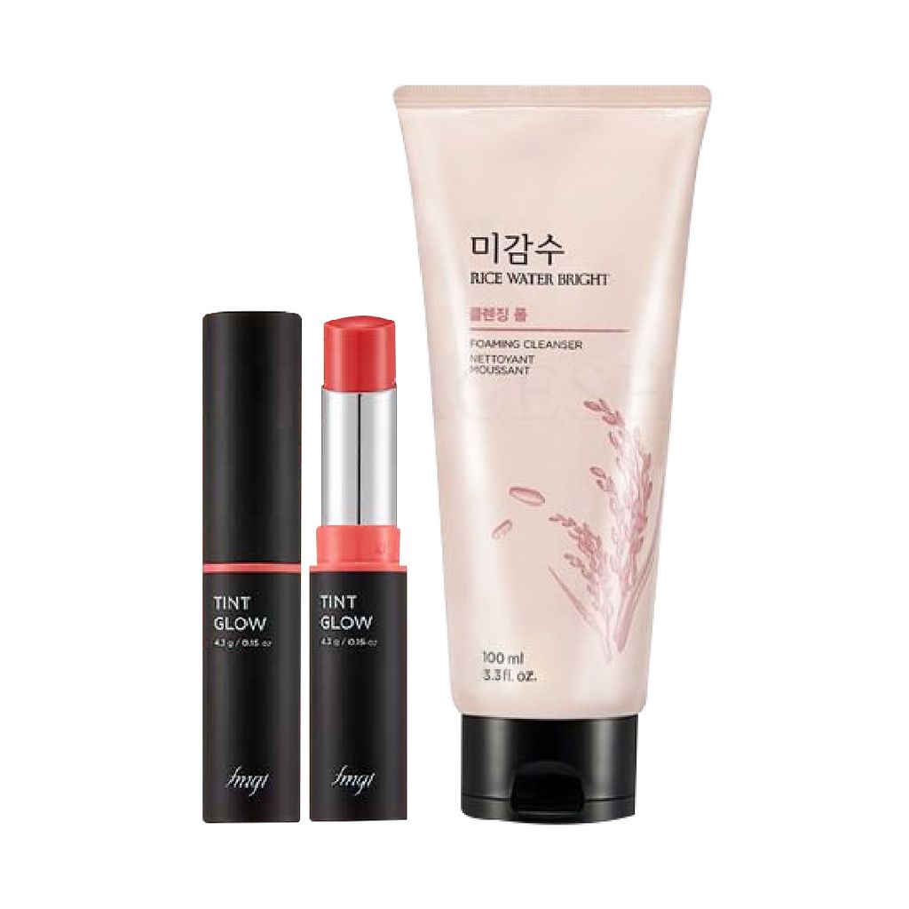  (Gift) 1 Son Môi Dưỡng Ẩm Tự Nhiên THEFACESHOP TINT GLOW 03 CORAL MIND 4.3g & 1 Sữa Rửa Mặt Làm Sáng Da THEFACESHOP RICE WATER BRIGHT CLEANSING FOAM 100ML 