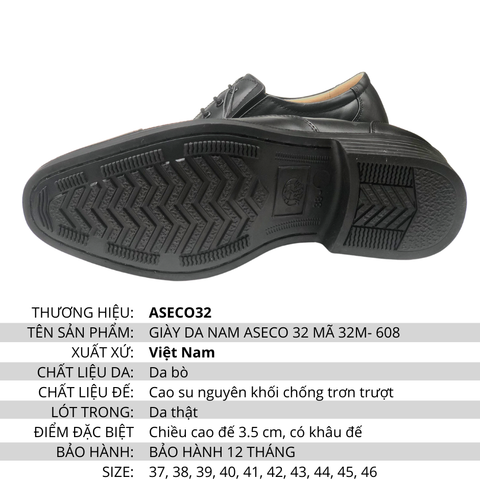 Giày Da Nam ASECO 32 Mã 32M- 608 ( Kiểu Giày Sĩ Quan Cấp Tá )