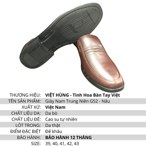 Giày Da Nam Trung Niên Da Bò Nguyên Tấm G52 Giày Da Nam Cao Cấp Có Hộp Làm Quà Tặng Size 38-43