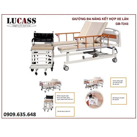 Giường bệnh nhân đa năng kết hợp xe lăn Lucass GB-T243