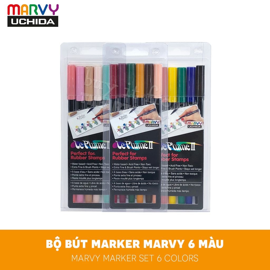 Bộ bút marker màu nước MARVY Le Plume II Set 6 màu