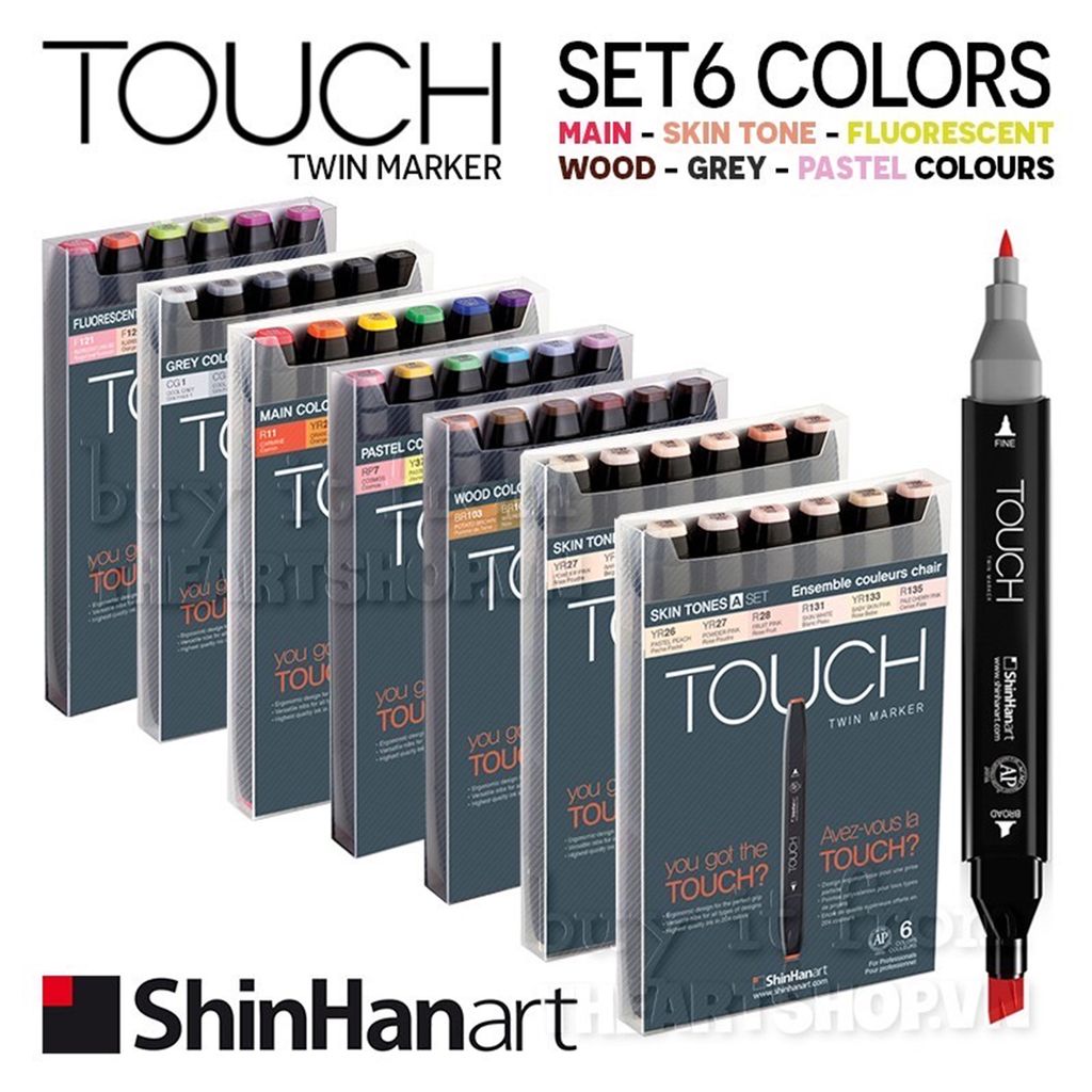 Bộ bút marker SHINHANART - SHINHANART Touch Twin Marker Set 6 (Thân đen)