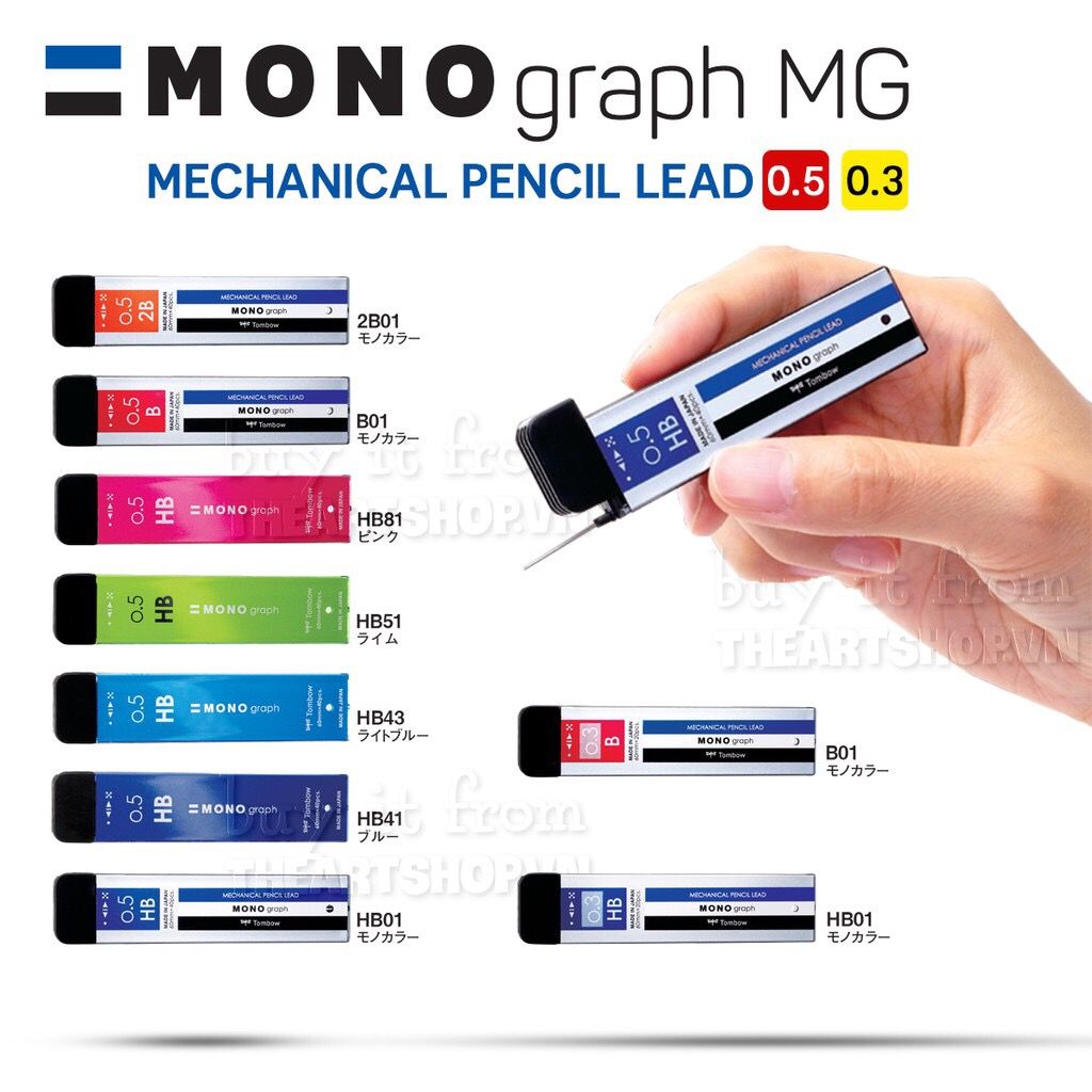 Ngòi bút chì cơ khí màu đen TOMBOW Mono Graph 0.3/0.5mm