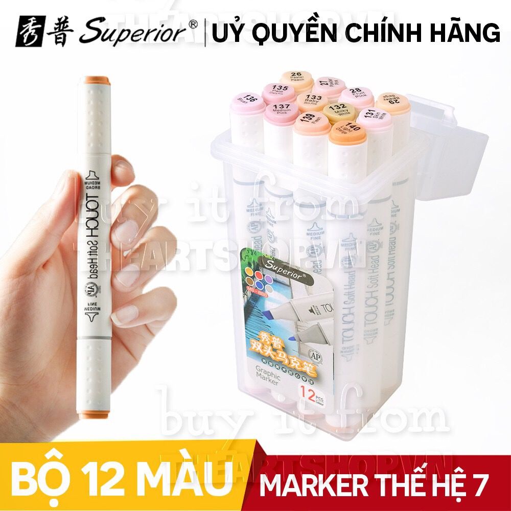 Bộ bút marker 4 tông màu SUPERIOR - SUPERIOR Touch Softhead Marker Set 12