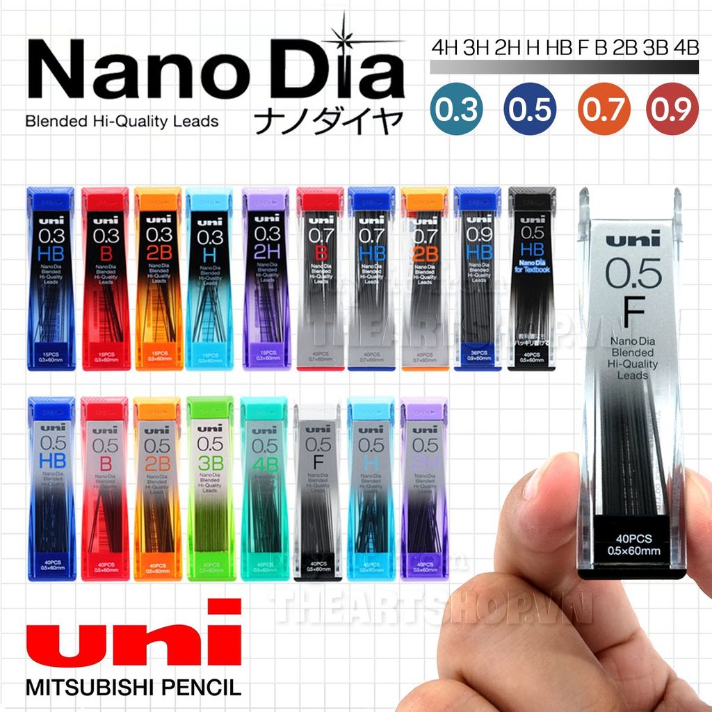 Ngòi chì bấm cơ khí màu đen UNI Nano Dia 0.3/0.5/0.7/0.9mm (ngòi chì bấm, ngòi chì bấm cơ khí) 202ND