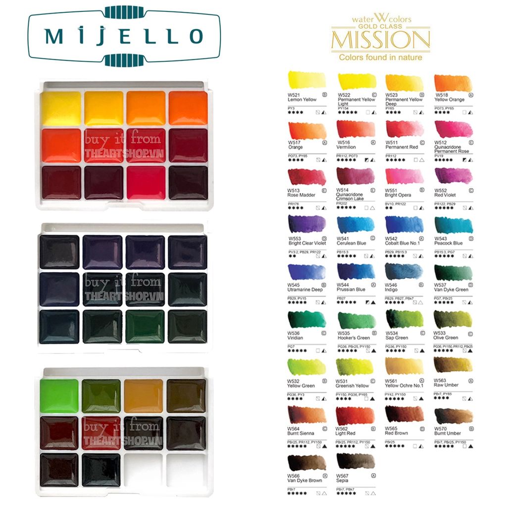 Bộ Pocket MIJELLO màu nước chiết - MIJELLO Pocket Watercolor Set 34(1ml)