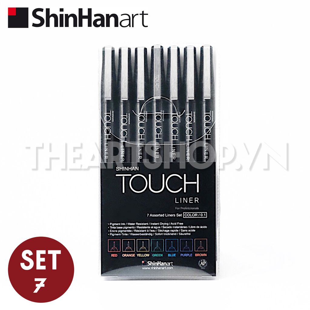 ShinHan TOUCH LINER bộ 7 màu size 0.1mm (kháng nước/ kháng marker)