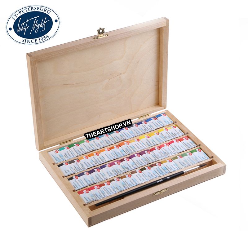 Bộ màu nước WHITE NIGHTS 48 màu (Hộp gỗ) - NEVSKAYA PALITRA WHITE NIGHTS Watercolor Set 48 colors (Wood box)