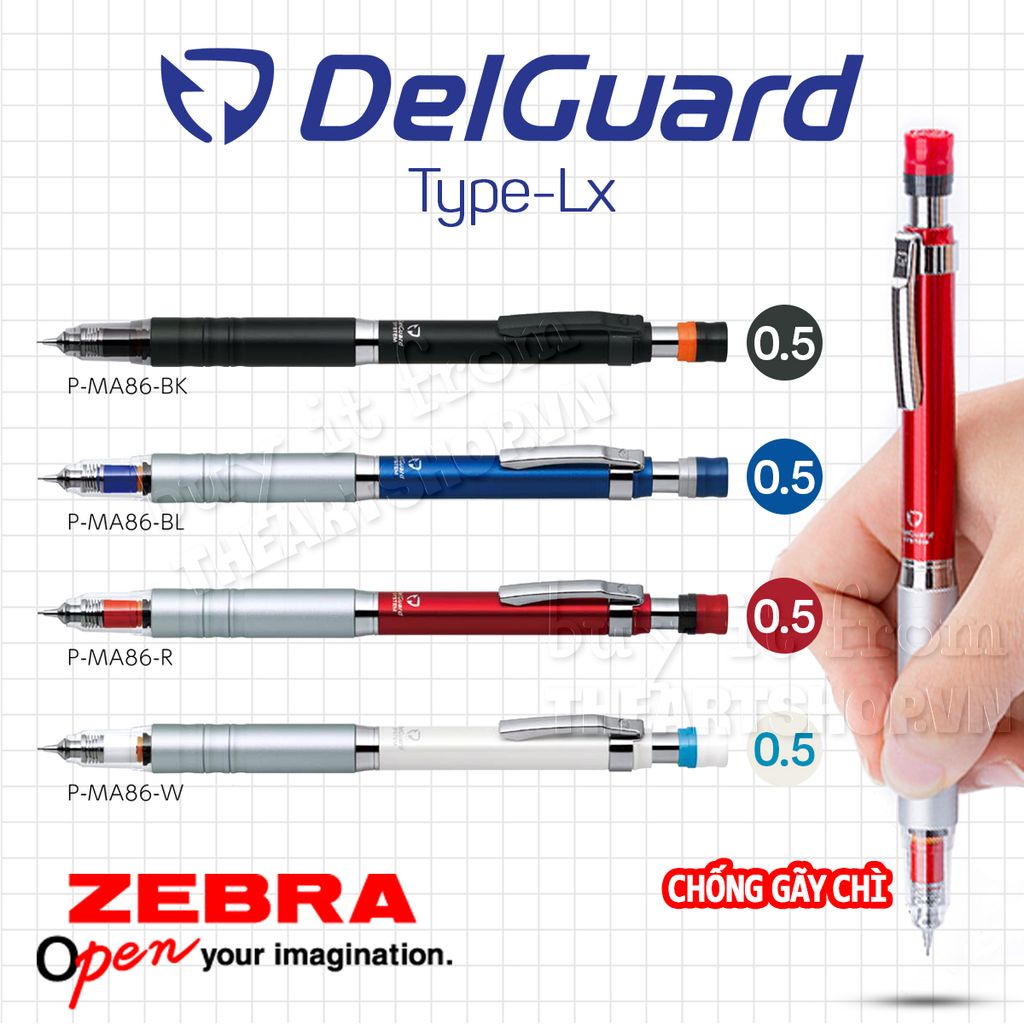 Chì bấm cơ khí ZEBRA DelGuard Type-Lx Mechanical Pencil 0.5mm P-MA86