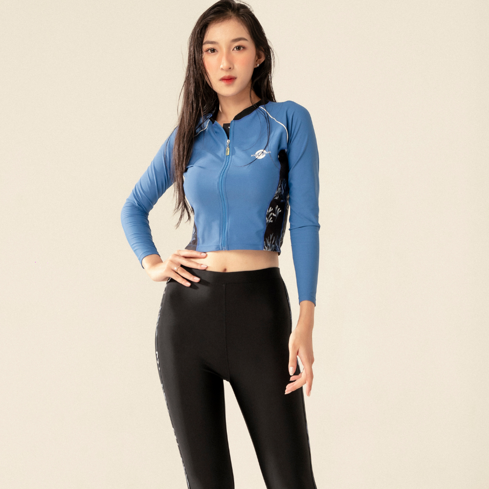 Áo Bơi Nữ Tay Dài - Croptop Zipper Coral