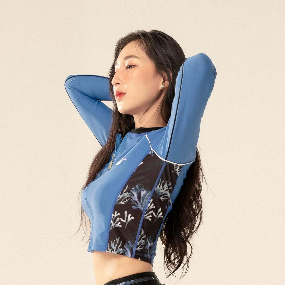 Áo Bơi Nữ Tay Dài - Croptop Zipper Coral