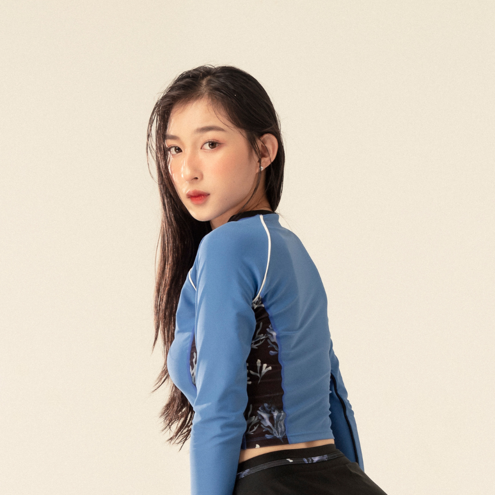 Áo Bơi Nữ Tay Dài - Croptop Zipper Coral