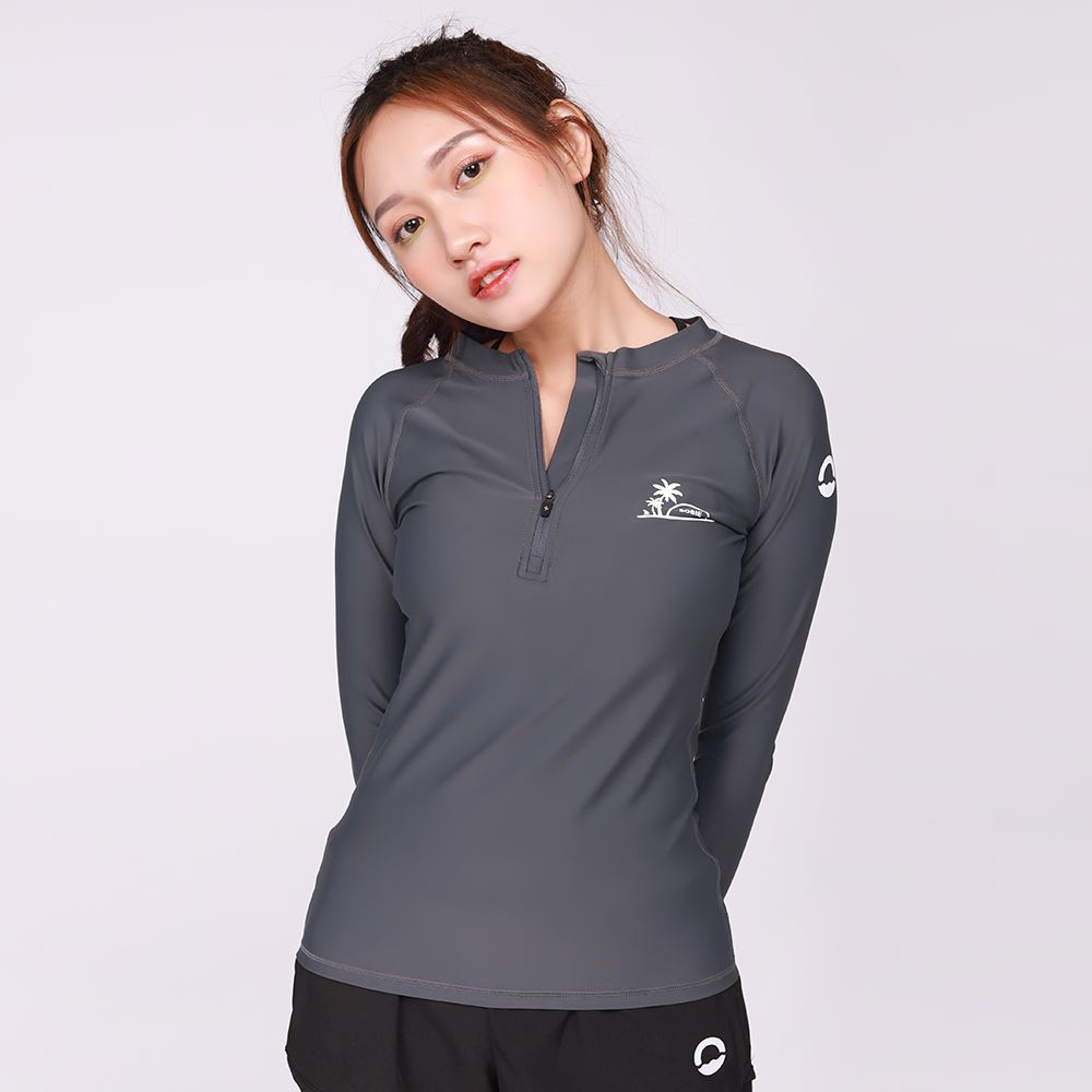 Áo Bơi Nữ Zipper Palm Grey