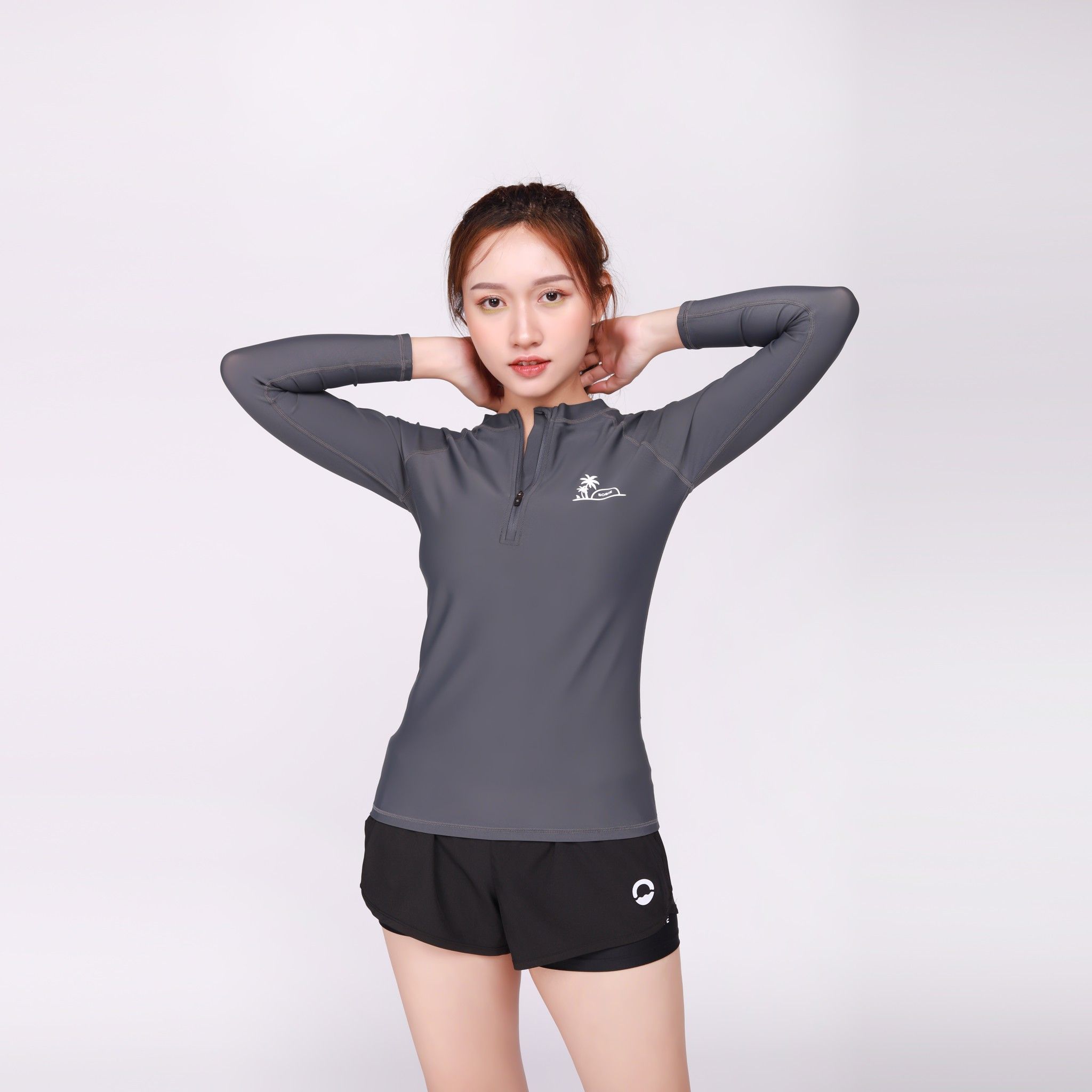 Áo Bơi Nữ Zipper Palm Grey