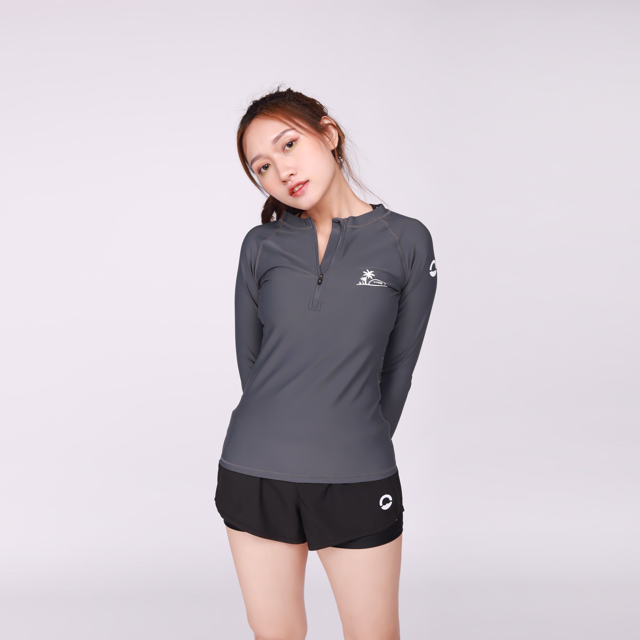 Áo Bơi Nữ Zipper Palm Grey