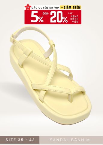 Giày Sandal Bánh Mì, Xăng Đan Nữ Đế Cao 4cm Merly 1468 Vàng, Giày Dép Nữ Big Size, Sandal Dây Xỏ Ngón, Dép Xăng Đan Nữ Cao Cấp, Giày Nữ Màu Vàng Pastel