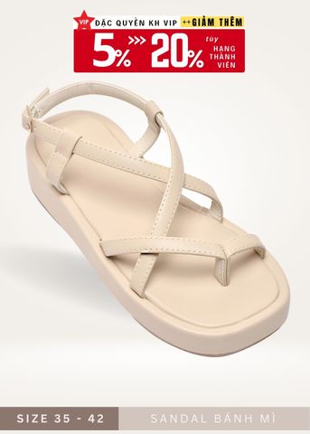 Giày Sandal Bánh Mì, Xăng Đan Nữ Đế Cao 4cm Merly 1468 Nâu Nhạt, Giày Dép Nữ Big Size, Sandal Dây Xỏ Ngón, Dép Xăng Đan Nữ Cao Cấp, Giày Nữ Màu Nây Tây, Màu Nude