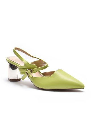 Giày Bít Mũi Nữ Đế Vuông 5cm, Giày Đi Tiệc, Giày Cao Gót Mũi Nhọn, Giày Slingback, Giày Bít Mũi Hở Gót Nữ, Giày Công Sở Nữ Êm Chân, Giày Cao Gót Big Size, Giày Bít Mũi Quai Hậu Thương Hiệu Merly 1461 Xanh Bơ