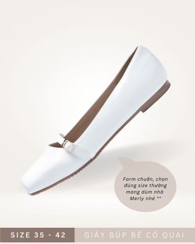 Giày Búp Bê Mary Jane Trắng có quai ngang