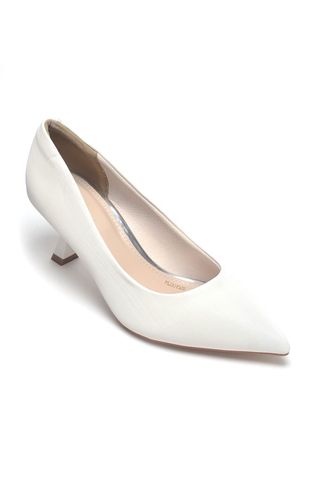 Giày Cao Gót Trắng Mũi Nhọn 5cm Merly 1526 Trắng Vân Xước, Giày Cao Gót Big Size Cao Cấp