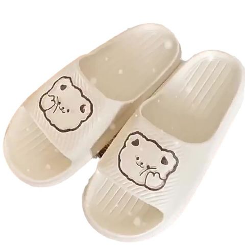 Dép Nhựa Quảng Châu 1561N Big Size 36 - 41, Dép Nữ Quai Ngang Họa Tiết Gấu Hồng/Kem, Dép Trong Nhà, Dép Đi Chơi