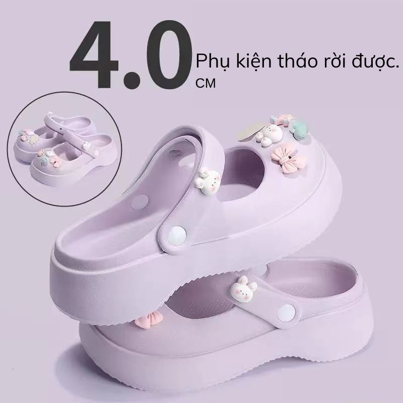 Dép Nhựa Quảng Châu 1566N [Size 36-41] Tím/Trắng Dép Sục Cr Đế Dày Sticker Gắn Rời Mũi Tròn Baby, Dép Nữ Big Size