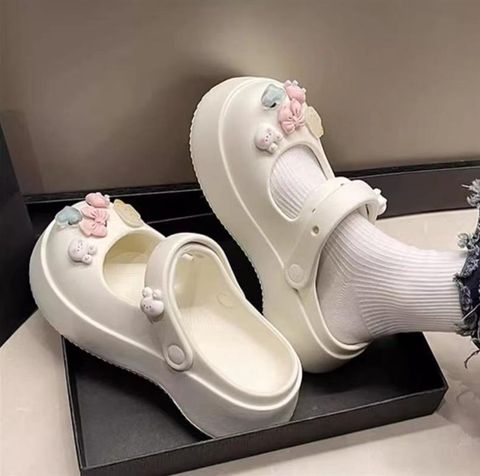 Dép Nhựa Quảng Châu 1566N [Size 36-41] Tím/Trắng Dép Sục Cr Đế Dày Sticker Gắn Rời Mũi Tròn Baby, Dép Nữ Big Size