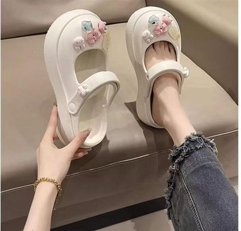 Dép Nhựa Quảng Châu 1566N [Size 36-41] Tím/Trắng Dép Sục Cr Đế Dày Sticker Gắn Rời Mũi Tròn Baby, Dép Nữ Big Size