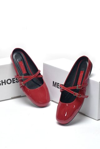 Giày Búp Bê Lolita Quai Ngang Màu Đỏ Bóng, Giày Sục Nữ Big Size