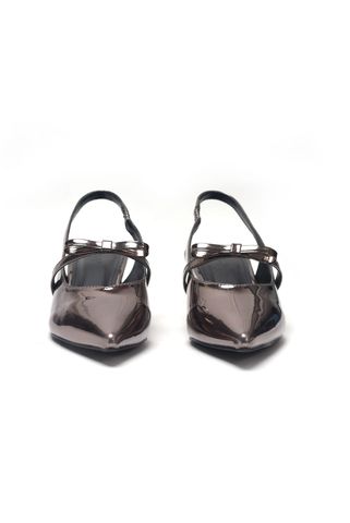 Giày Cao Gót Slingback Mũi Nhọn Quai Ngang Nơ Bigsize Đi Tiệc Đẹp Tone Màu Chì Hiện Đại