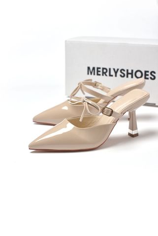 Giày Cao Gót 7cm Sục Cao Gót Mũi Nhọn Màu Nude Cao Cấp, Giày Cao Gót Bigsize Thương Hiệu Merly 1587, Shop Giày big size số 1 TPHCM