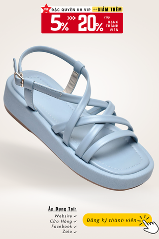 Sandals Bánh Mì Nữ Dây Mút Phồng Đế Cao 4cm Merly 1505 Xanh Dương Nhạt Pastel, Platform Sandals, Xăng Đan Bánh Mì Nữ, Giày Dép Bánh Mì Đế Cao, Dép Sandal Dây Nữ, Giày Nữ Big Size