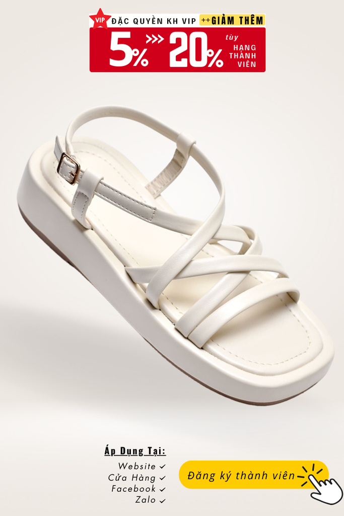 Sandals Bánh Mì Nữ Dây Mút Phồng Đế Cao 4cm Merly 1505 Kem Nhạt, Platform Sandals, Xăng Đan Bánh Mì Nữ, Giày Bánh Mì Đế Cao, Dép Sandal Dây Nữ, Giày Nữ Big Size