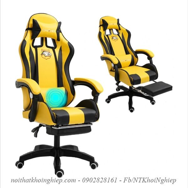Ghế gaming đẹp giá rẻ có gác chân màu Vàng Đen CGF01