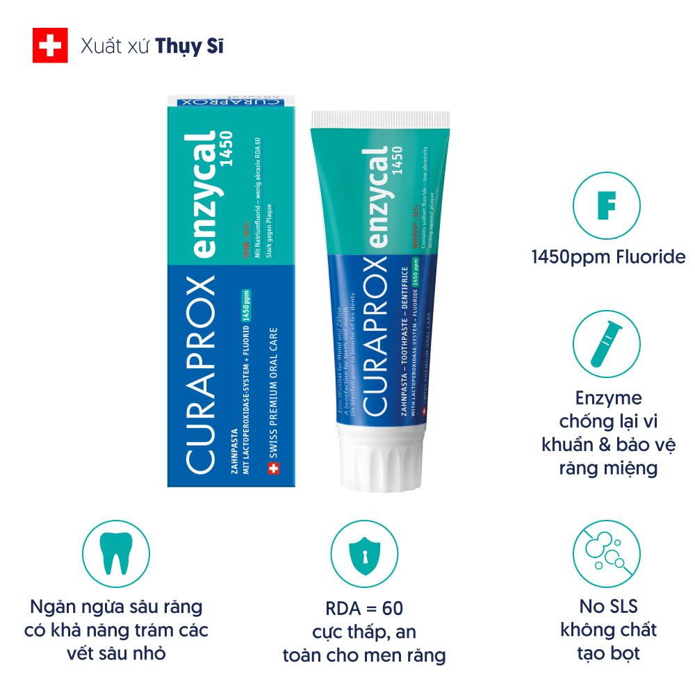 Kem đánh răng Curaprox Enzycal 1450 ngừa sâu răng 75ml