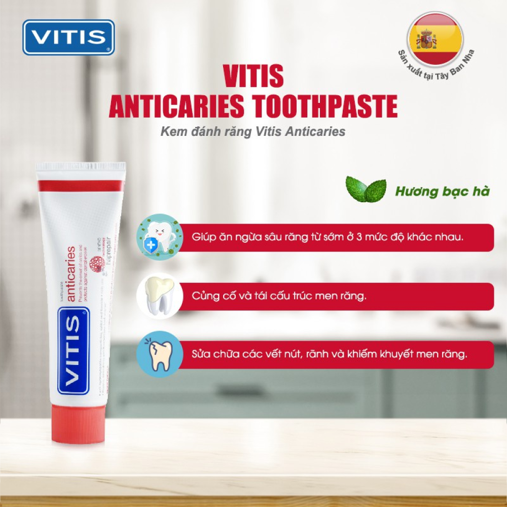  Kem đánh răng Vitis Anticaries ngừa sâu răng 100ml 