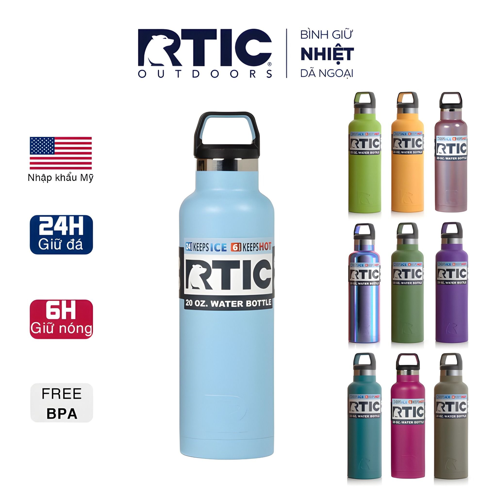 Bình nước giữ nhiệt RTIC Bottle 590ml 20oz - Nhiều màu