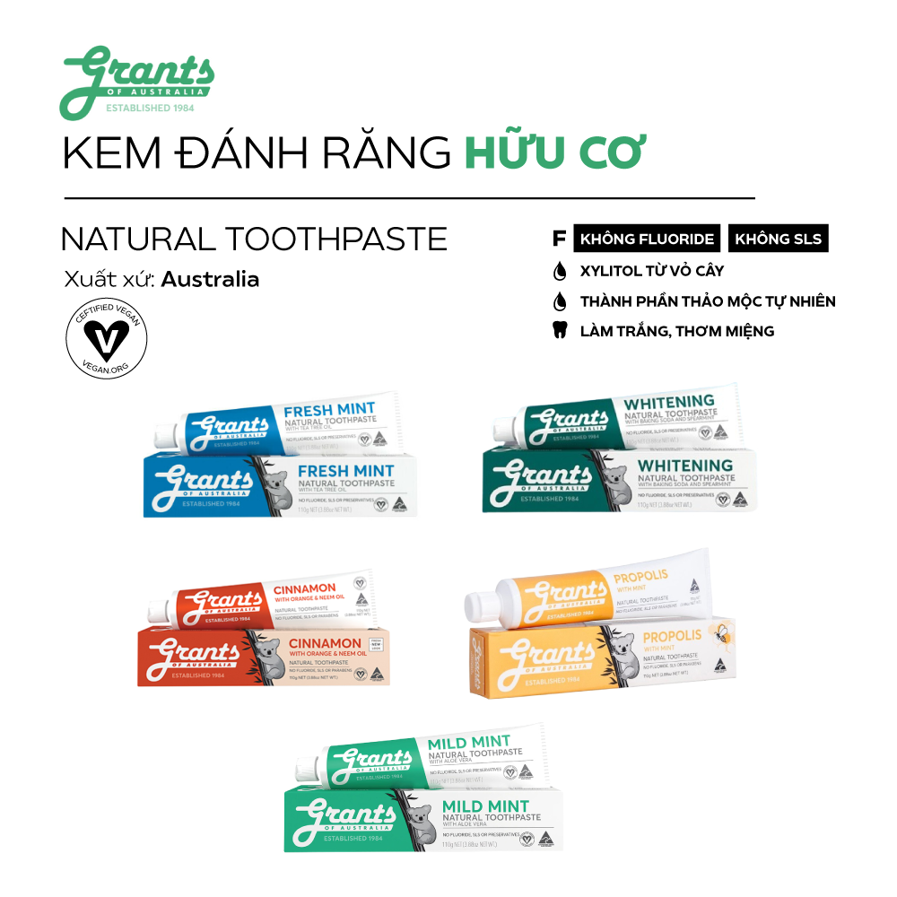 Kem đánh răng Grants hữu cơ 110g