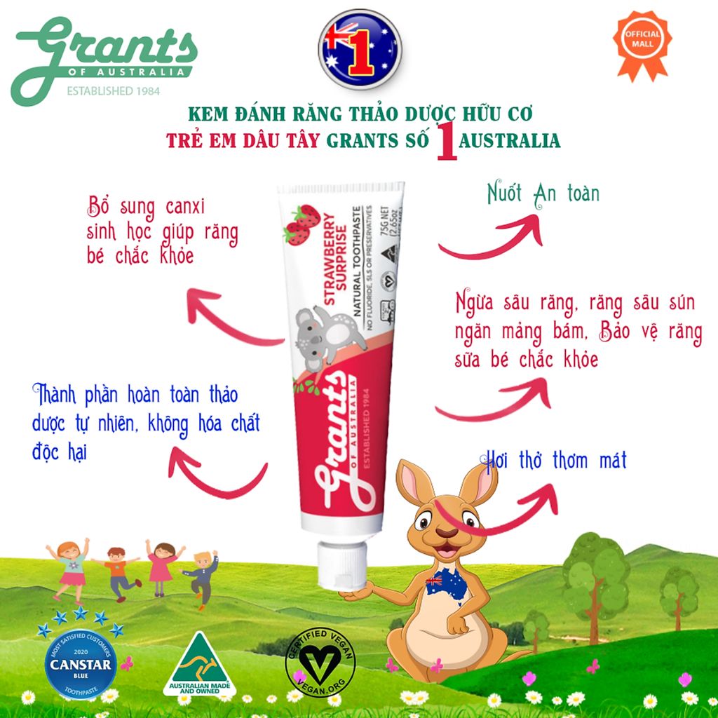 Kem đánh răng trẻ em Grants Of Australia Kids Natural Toothpaste 75g
