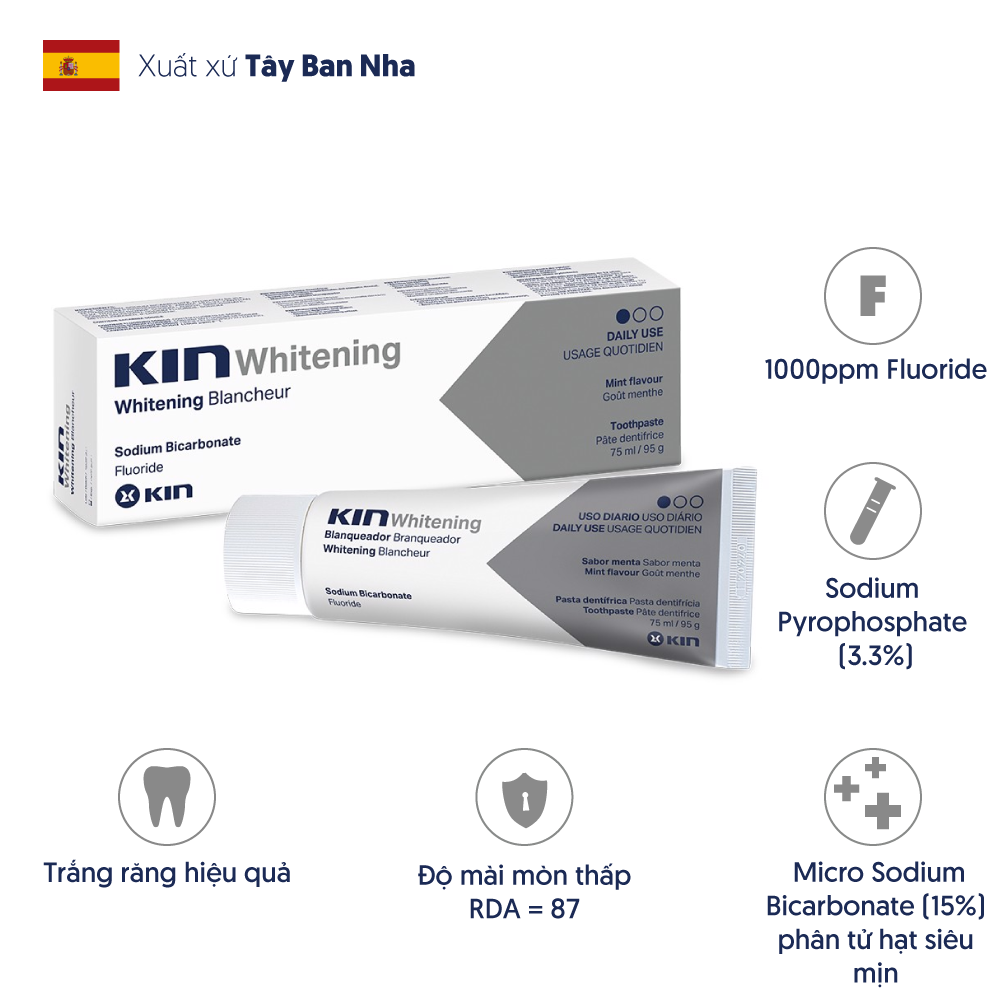 Kem đánh răng làm trắng răng Kin Whitening 75ml